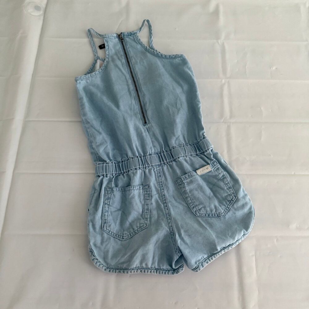 Joe’s Jeans Girls 5 Romper Denim Embroidered Flowers Elastic Waist Summer - Picture 2 of 7